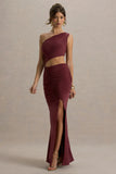 Sena Burgundy Asymmetric Maxi Dress With Cut Out Details