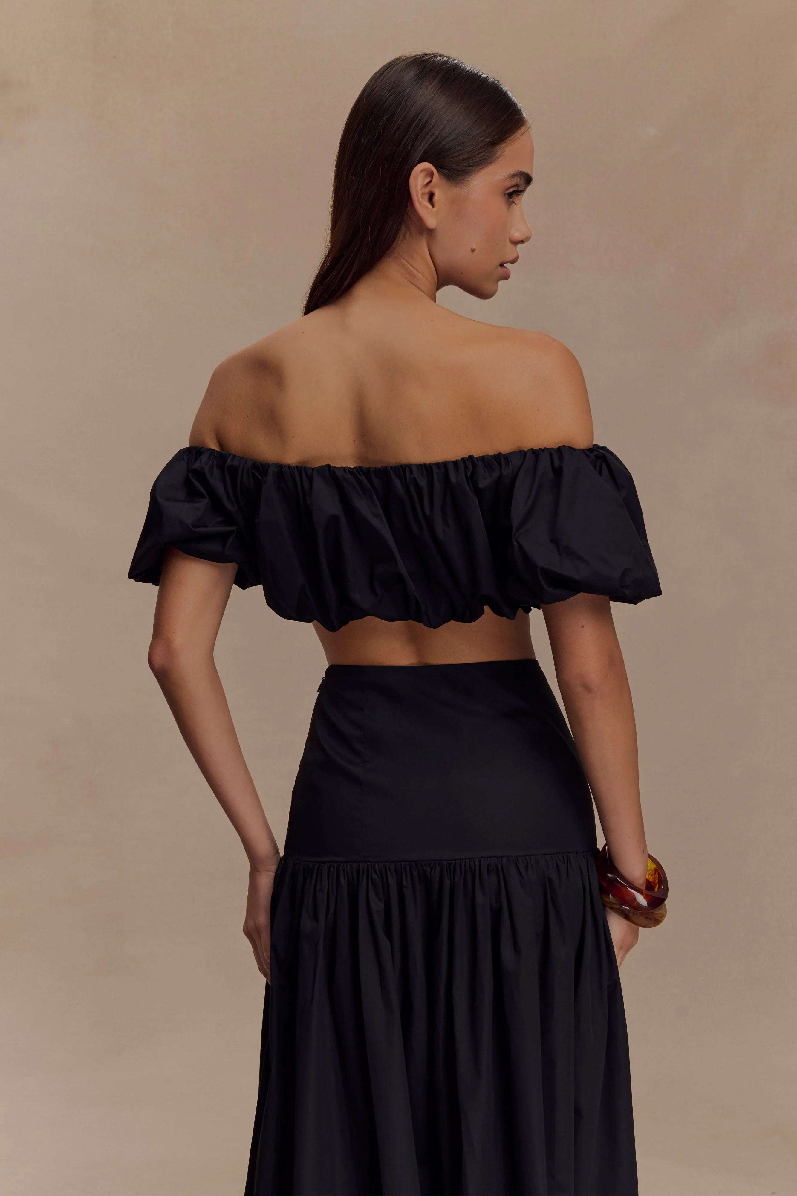 Autumn Off Shoulder Bubble Top Black