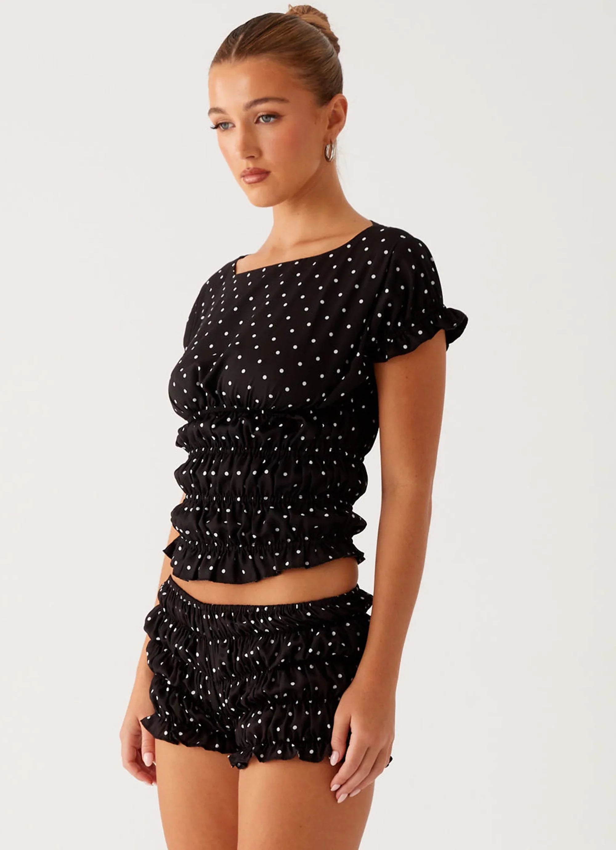 Natalia Ruched Top Black Polka Dot