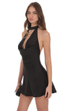 Satin Choker Cowl Neck Dress in Black