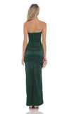 Satin V Strapless Maxi Dress in Green