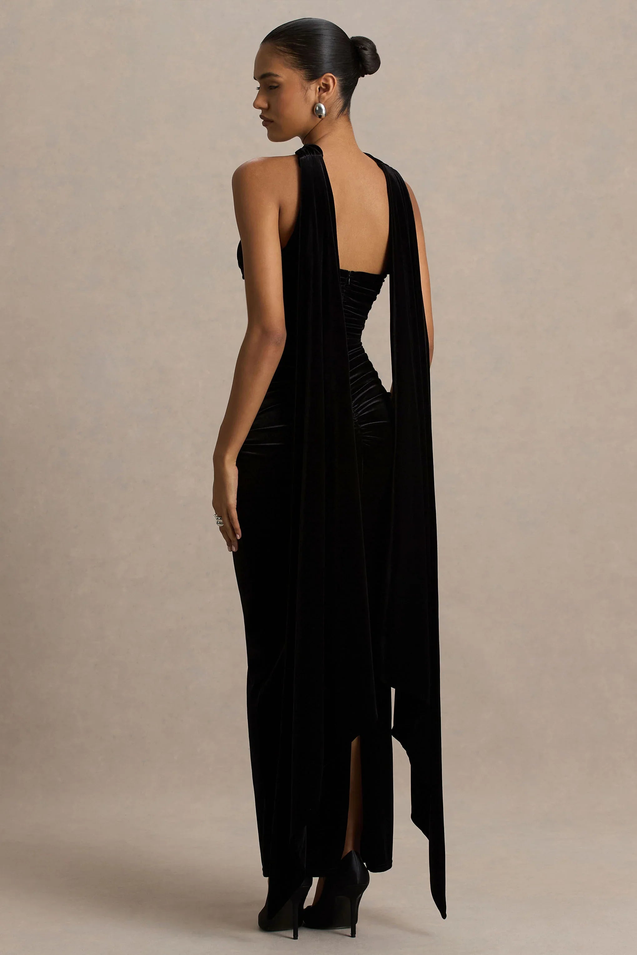 Paloma Black Velvet Bandeau Maxi Dress With Scarf