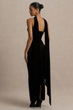 Paloma Black Velvet Bandeau Maxi Dress With Scarf