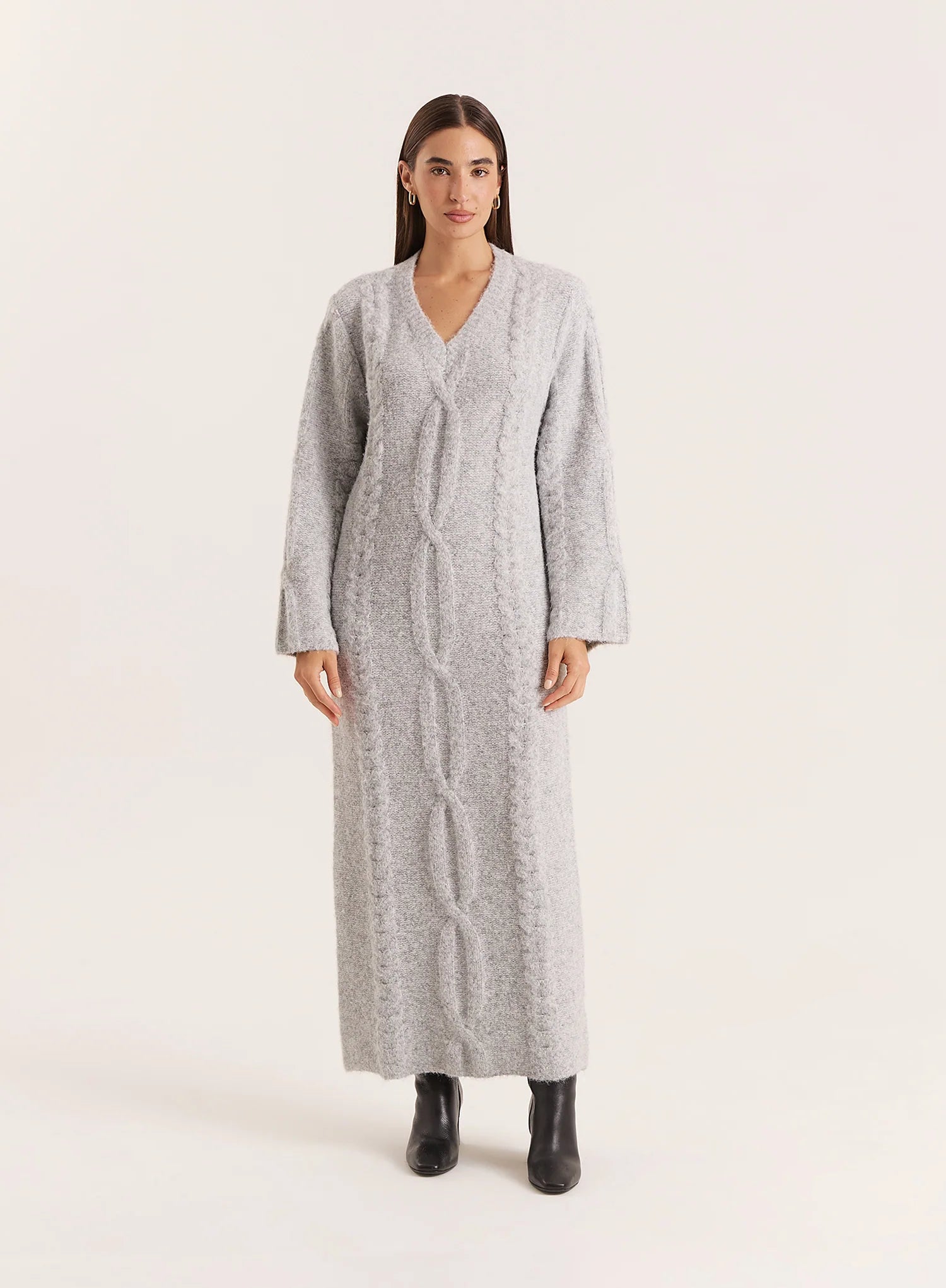 Light Grey Chunky Knit Wool Blend Maxi Dress