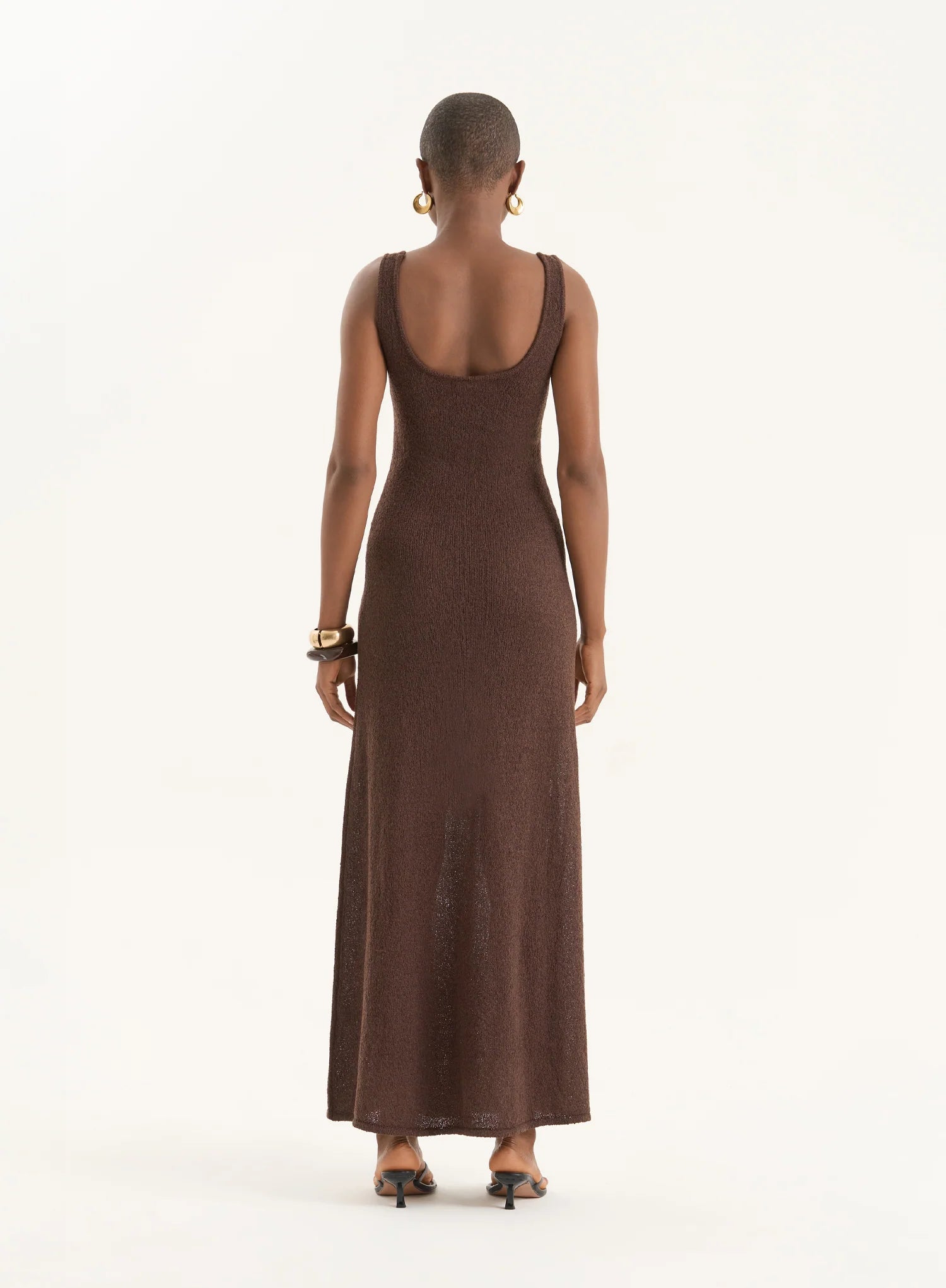 Brown Crochet Flower Detail Knitted Maxi Dress
