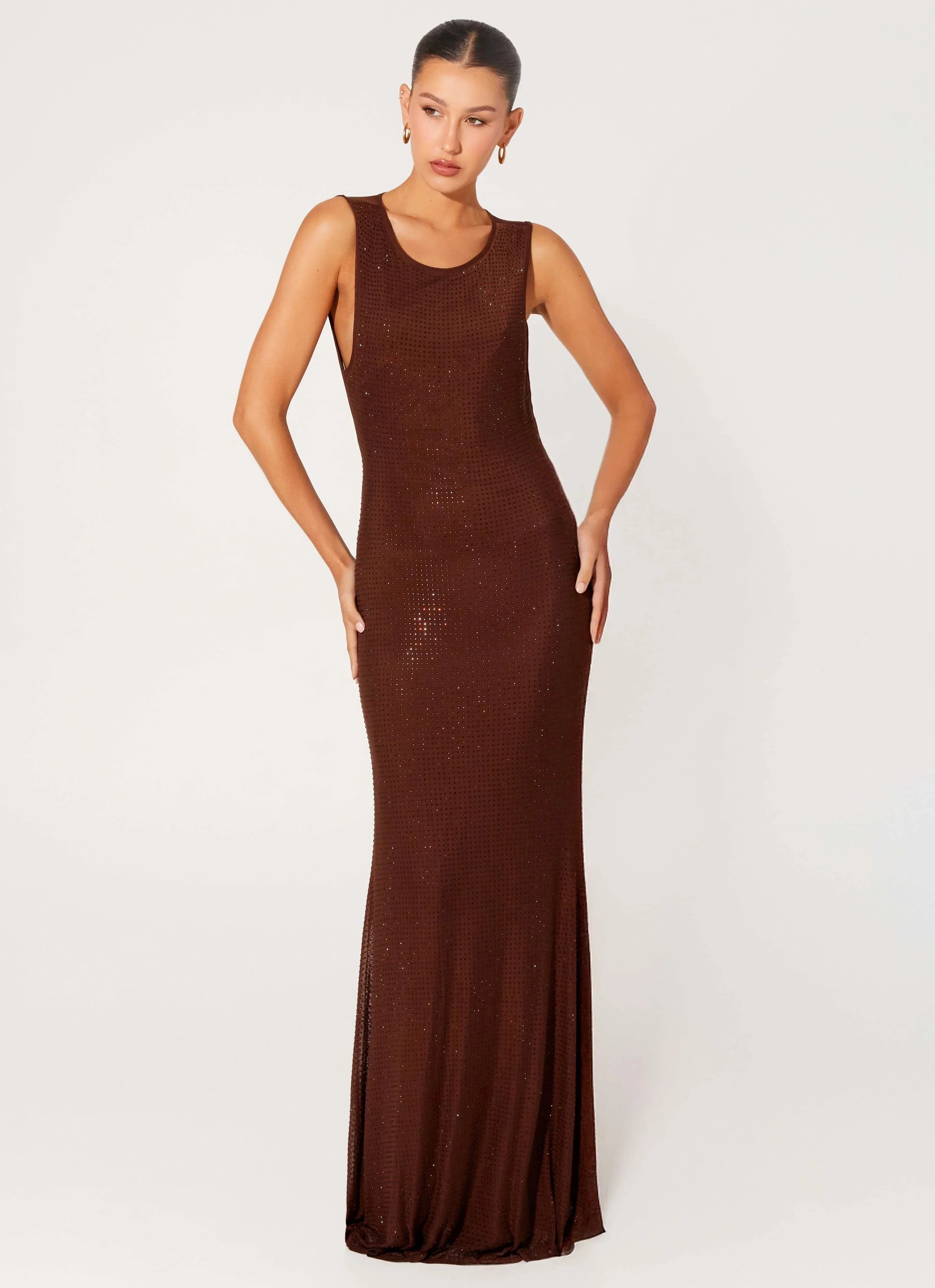 Hot Sequins Maxi Dress Chocolate