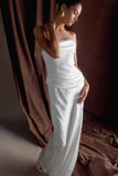 Jasmine Strapless Satin Maxi Dress White
