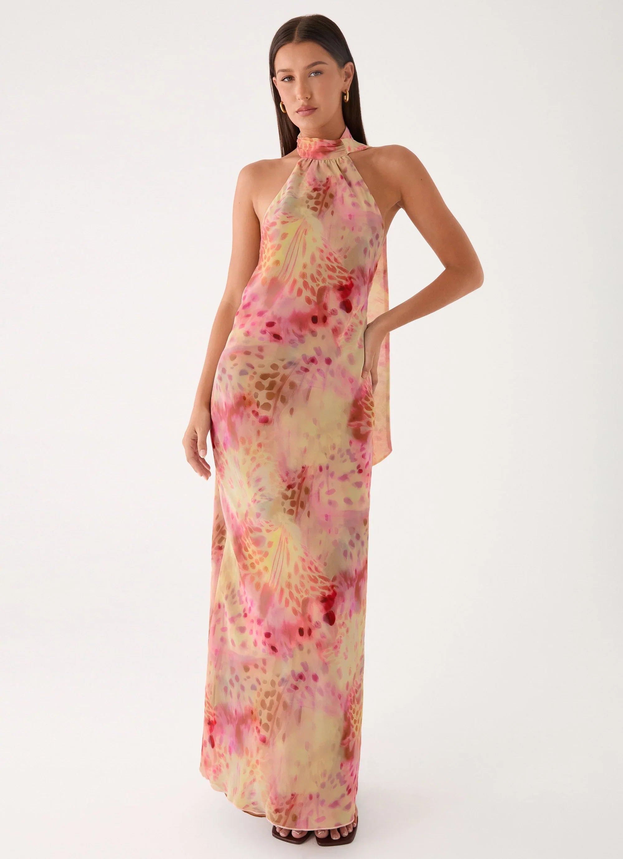 Keena Chiffon Scarf Maxi Dress Botanic Cheetah