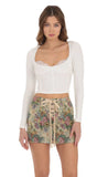 Ribbed Lace Long Sleeve Top in White