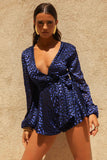 Kai Navy Plunge Neck Playsuit With Bow Detail