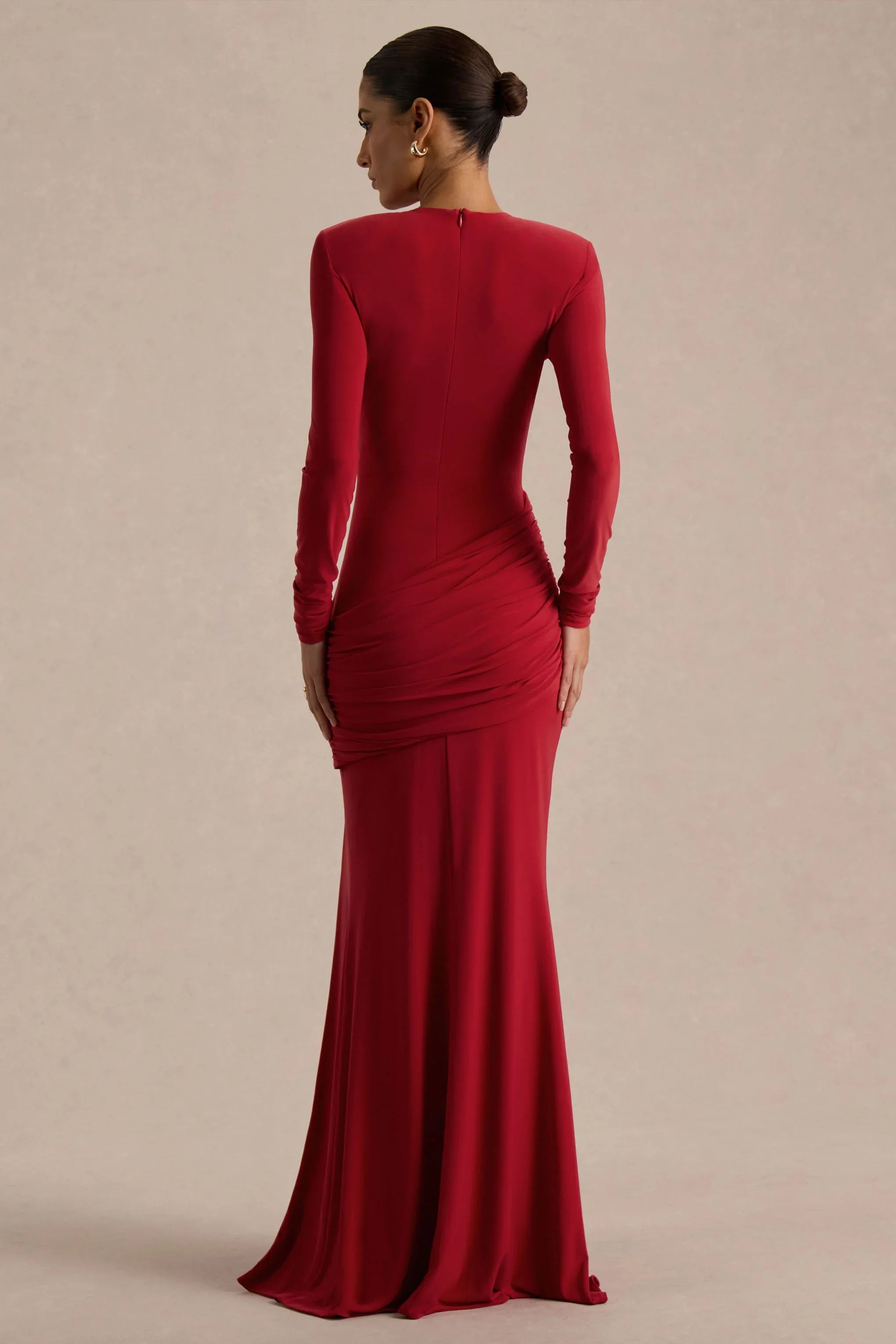 Liora Red Crew Neck Maxi Dress With Front High Split