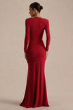 Liora Red Crew Neck Maxi Dress With Front High Split