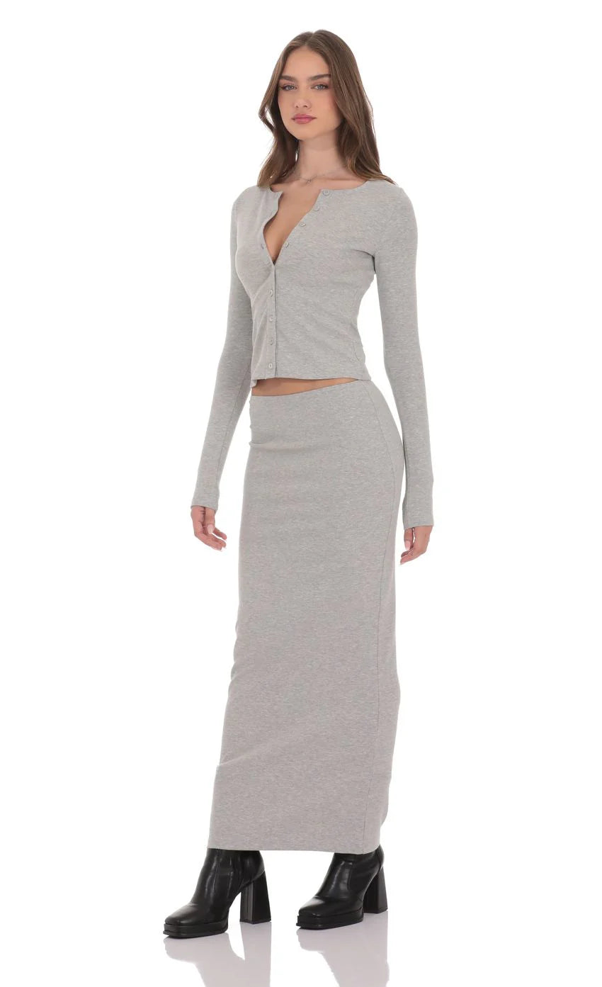 Ribbed Maxi Skirt in Grey