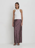 Plum Printed Satin Maxi Skirt
