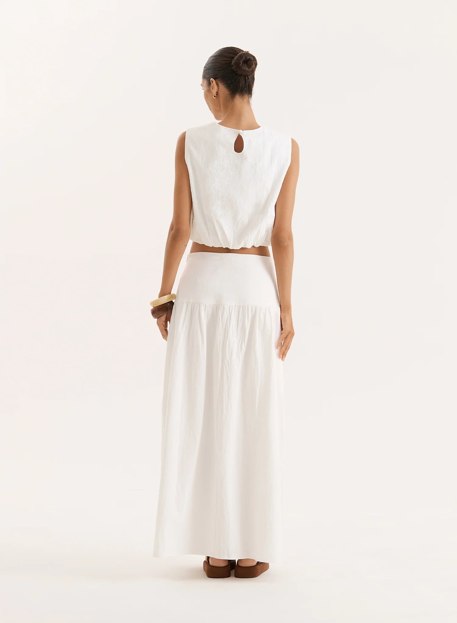White Cotton Drop Waist Maxi Skirt