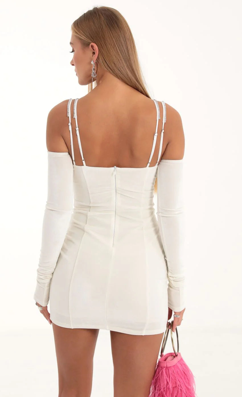Velvet Cutout Dress and Gloves in White