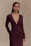 Miraby Front Ruched Knit Long Sleeve Top Dark Chocolate