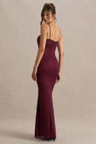 Juana Burgundy Lace And Satin Sweetheart Neck Satin Maxi Dress