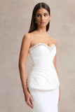 Ambria White Satin Hand Embellished Sweetheart Neck Corset Top