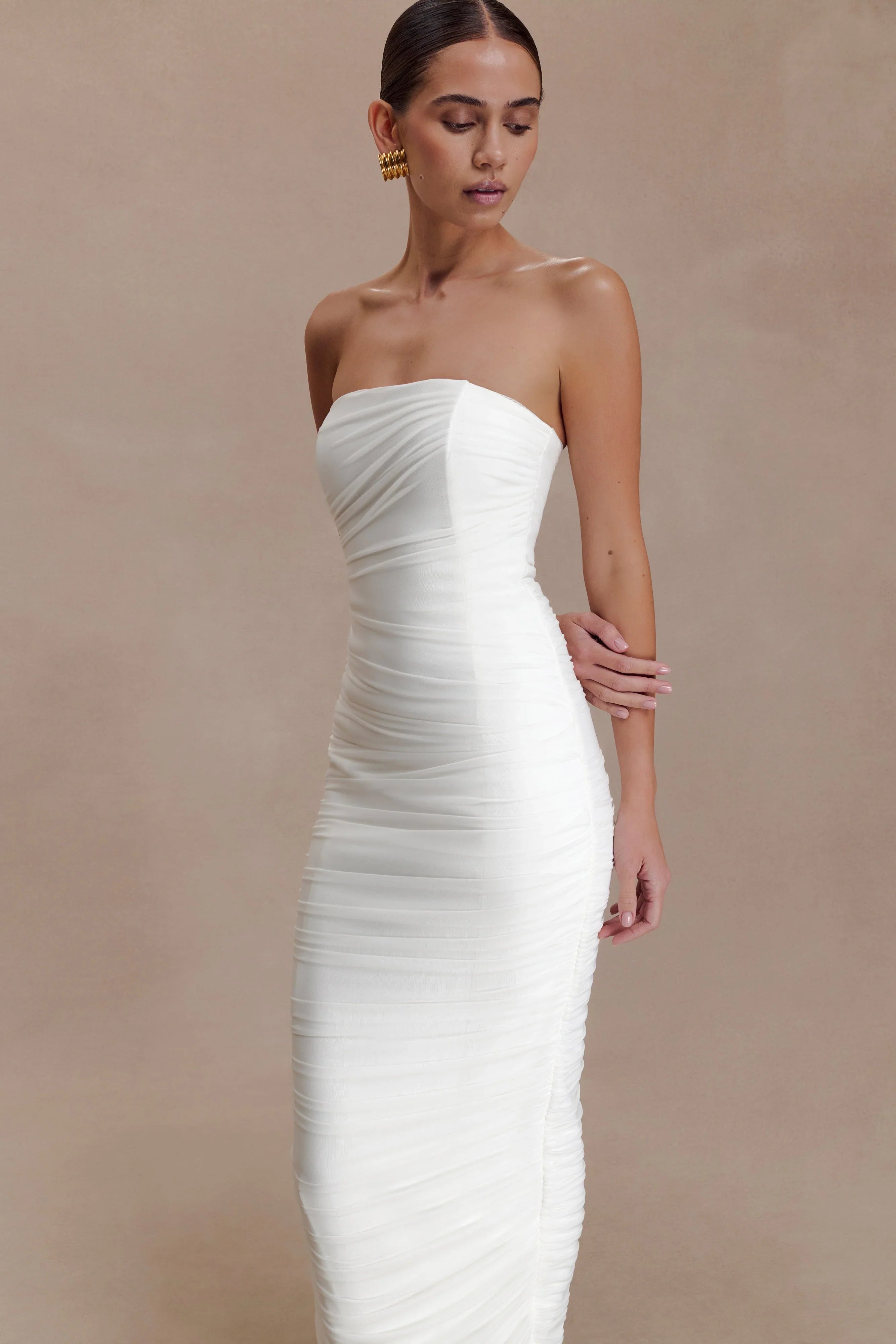 Jianna Strapless Mesh Maxi Dress Ivory