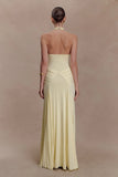 Indira Gathered Slinky Halter Maxi Dress Lemon