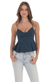 Pinstripe Pleated Flare Top in Navy