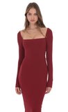 Cinch Tie Ribbed Maxi Dress in Burgundy