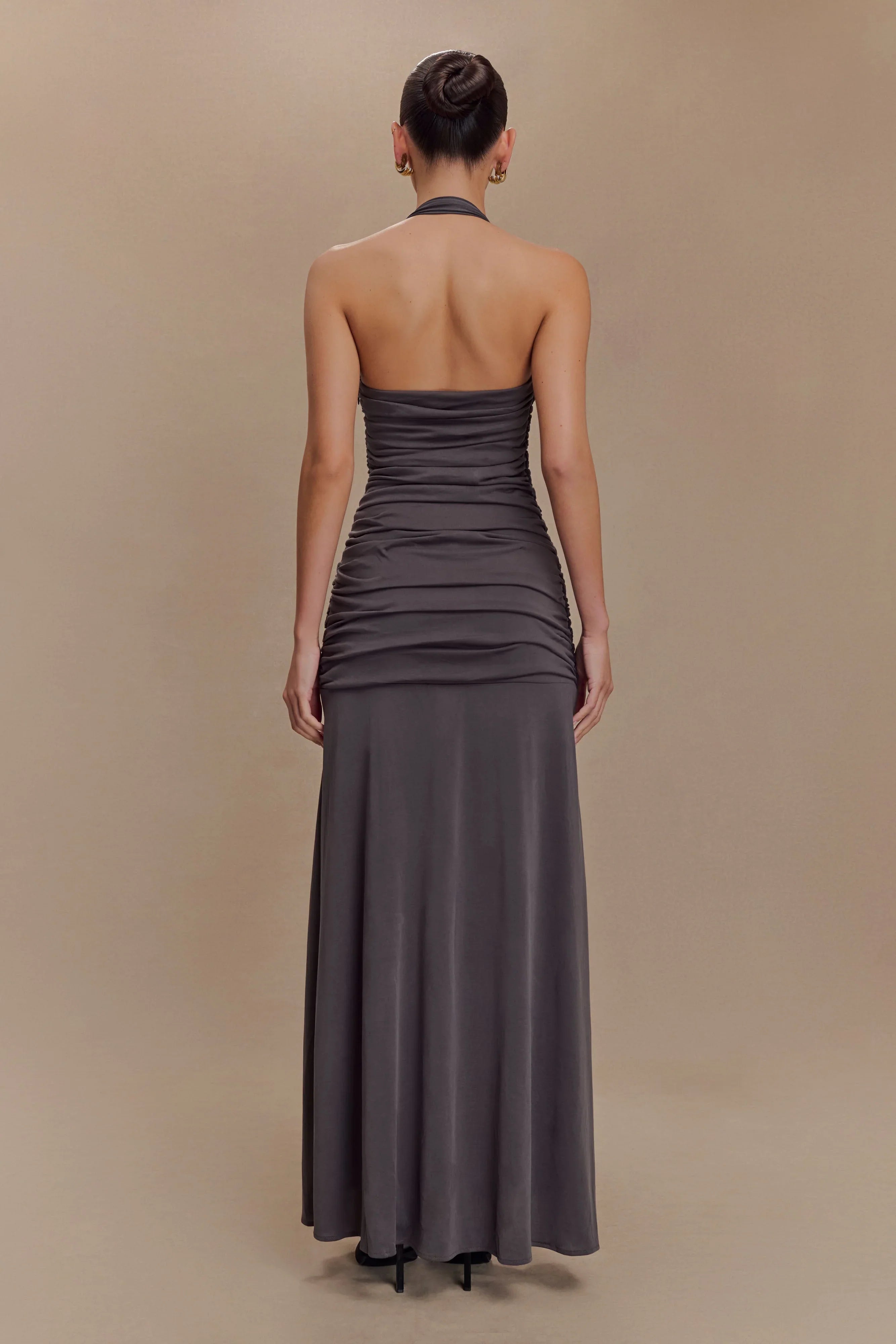 Bentley Peached Jersey Halter Maxi Dress Charcoal