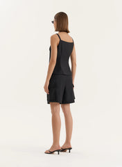 Black Square Neckline Tailored Waistcoat