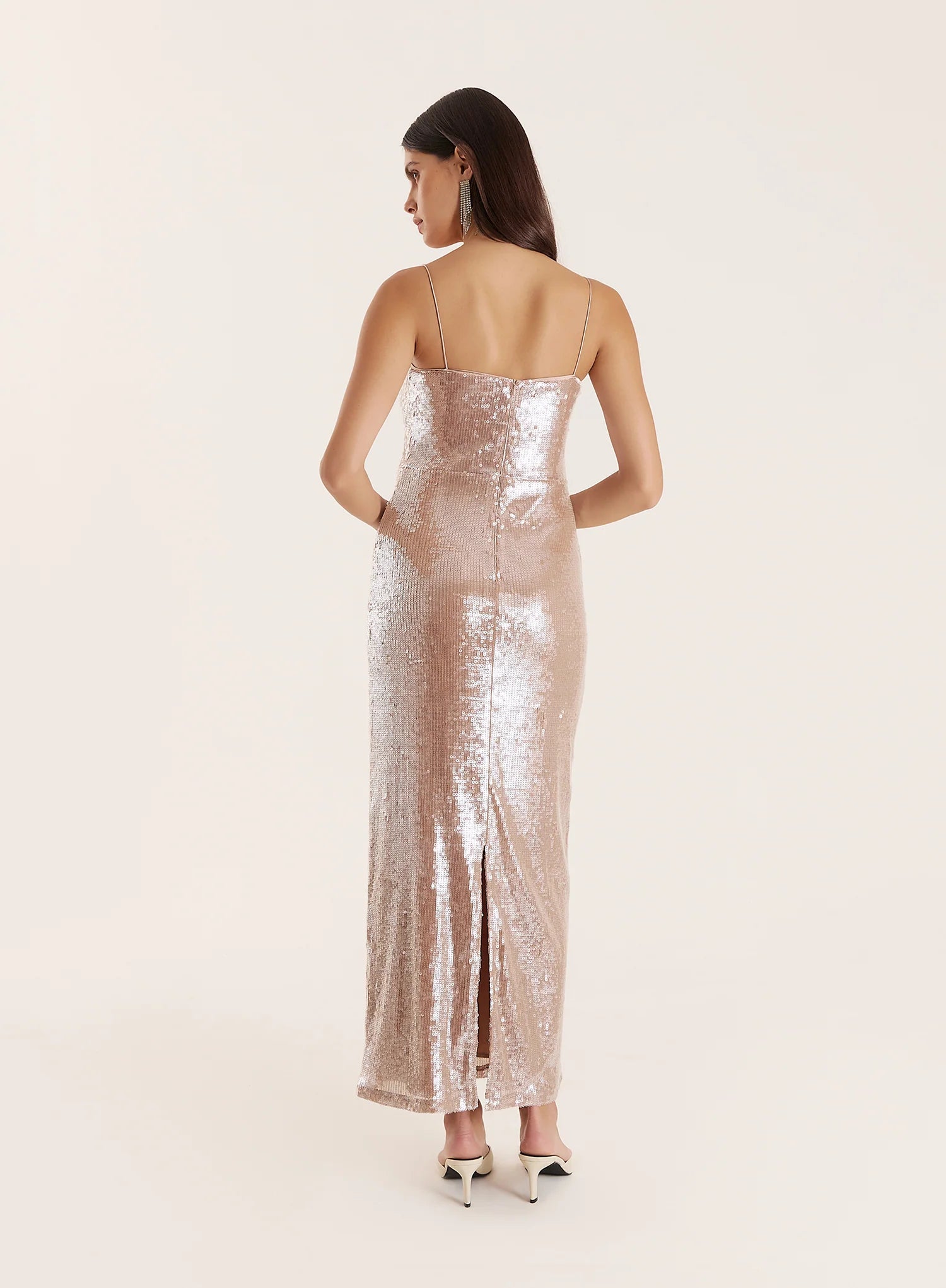 Nude Sequin Maxi Slip Dress Norma