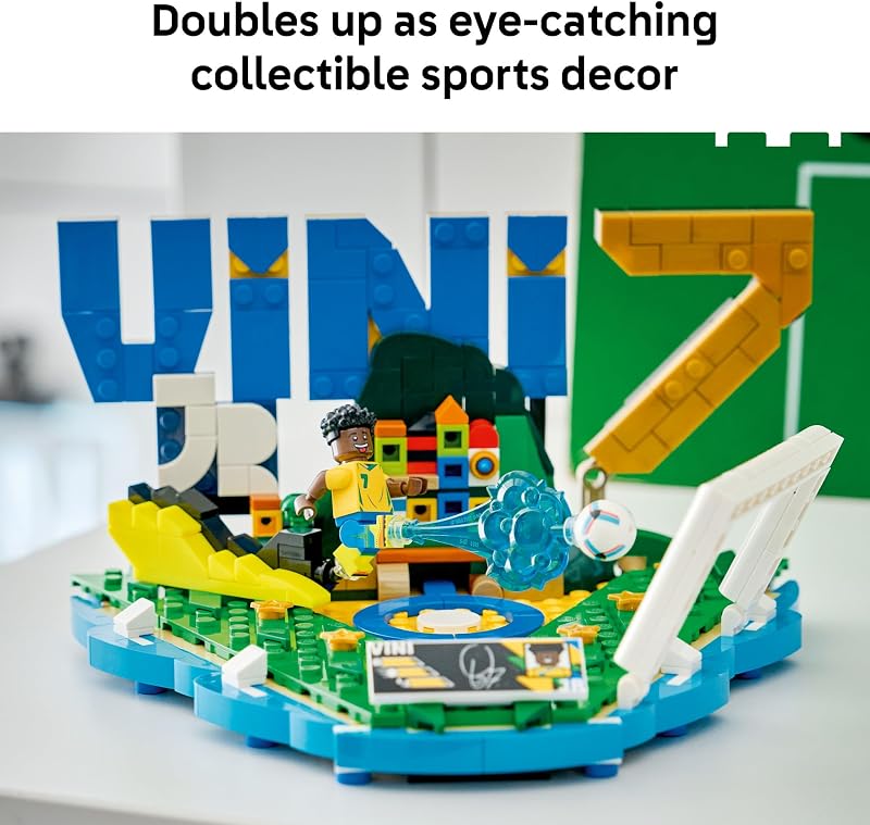 LEGO Editions Vini Jr Soccer Highlights Building Set for Boys Girls Ages 10 Collectible Soccer Gift W Plaque Kids Bedroom or Shelf Decor 43027