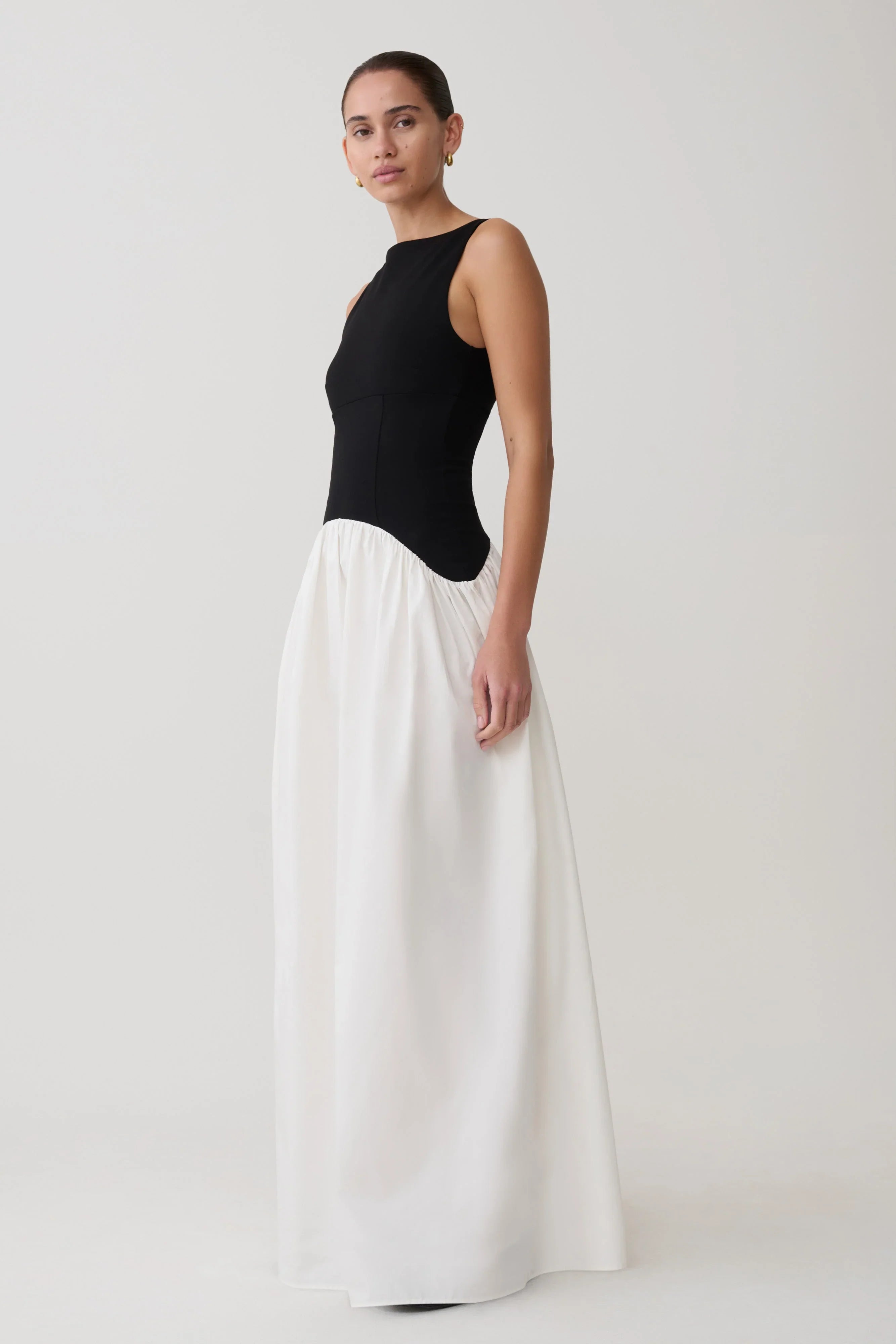 Acacia Contrast Sleeveless Maxi Dress Black White