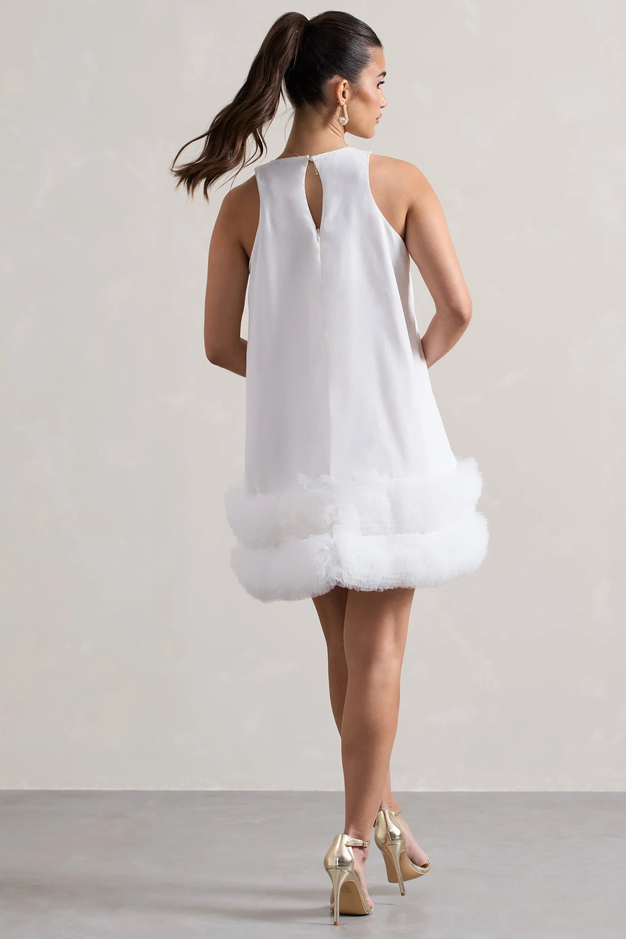 Raise A Glass White A Line Mini Dress With Tulle Hem