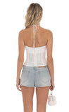 Mesh Corset Cutout Top in White