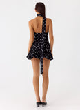 Belina Scarf Mini Dress Black Polkadot