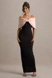Cornelia Pink Black Strapless Maxi Dress With Oversized Bow