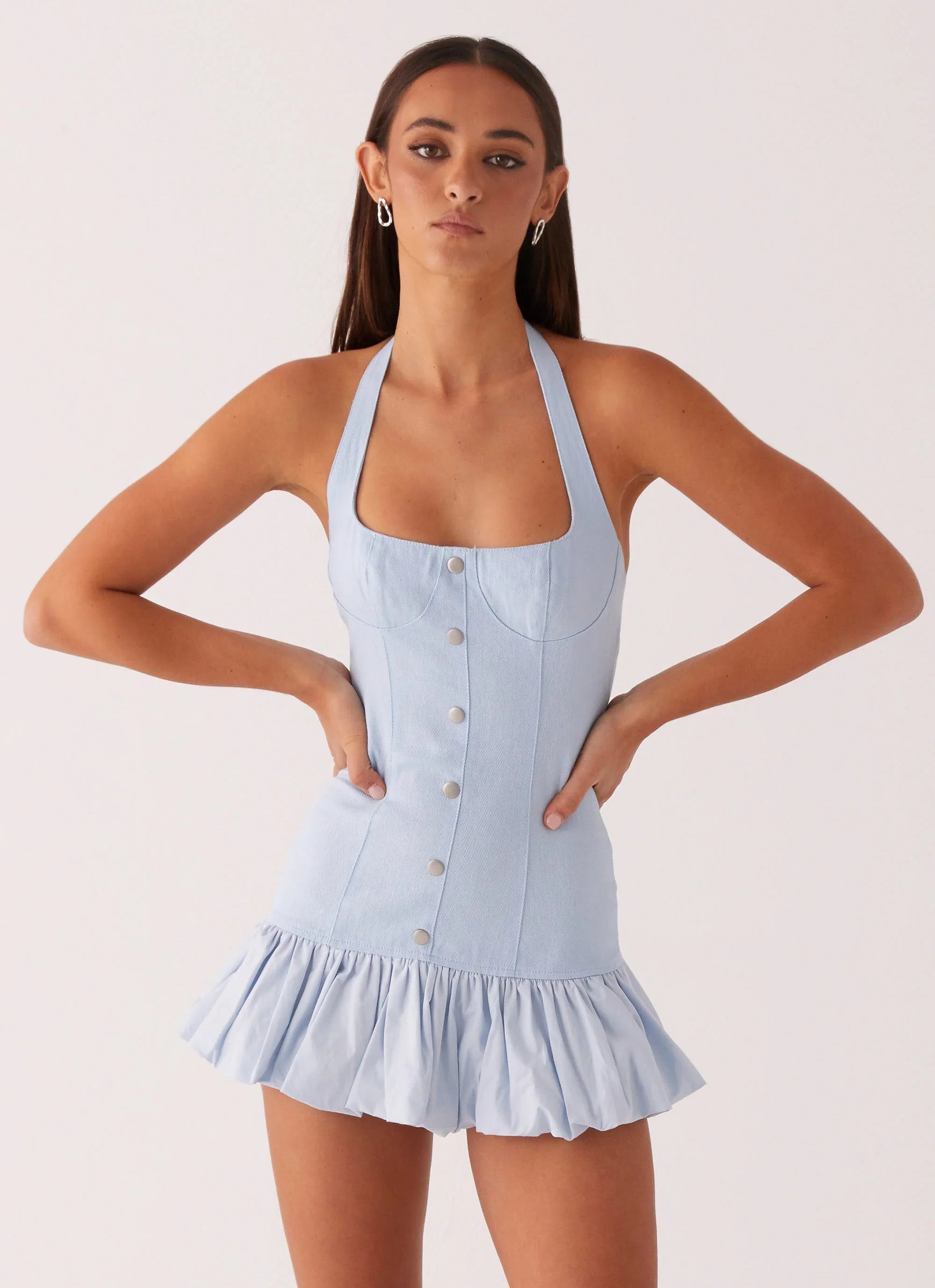 Georgina Denim Mini Dress Light Blue