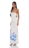 Strapless Floral Print Maxi Dress in White