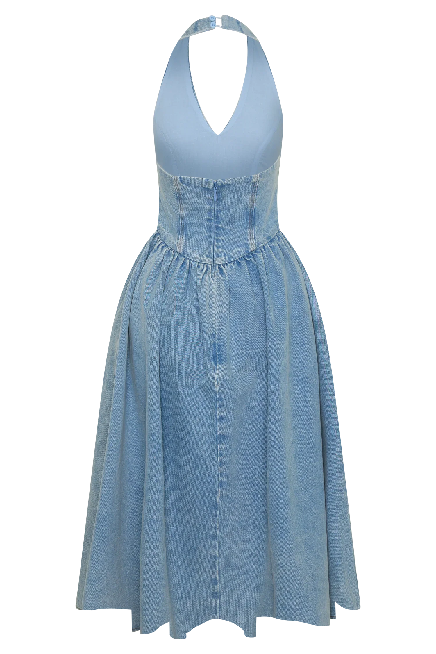 Miller Denim Halter Midi Dress Classic Blue
