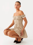 Jumana Off Shoulder Mini Dress Off White Stripe