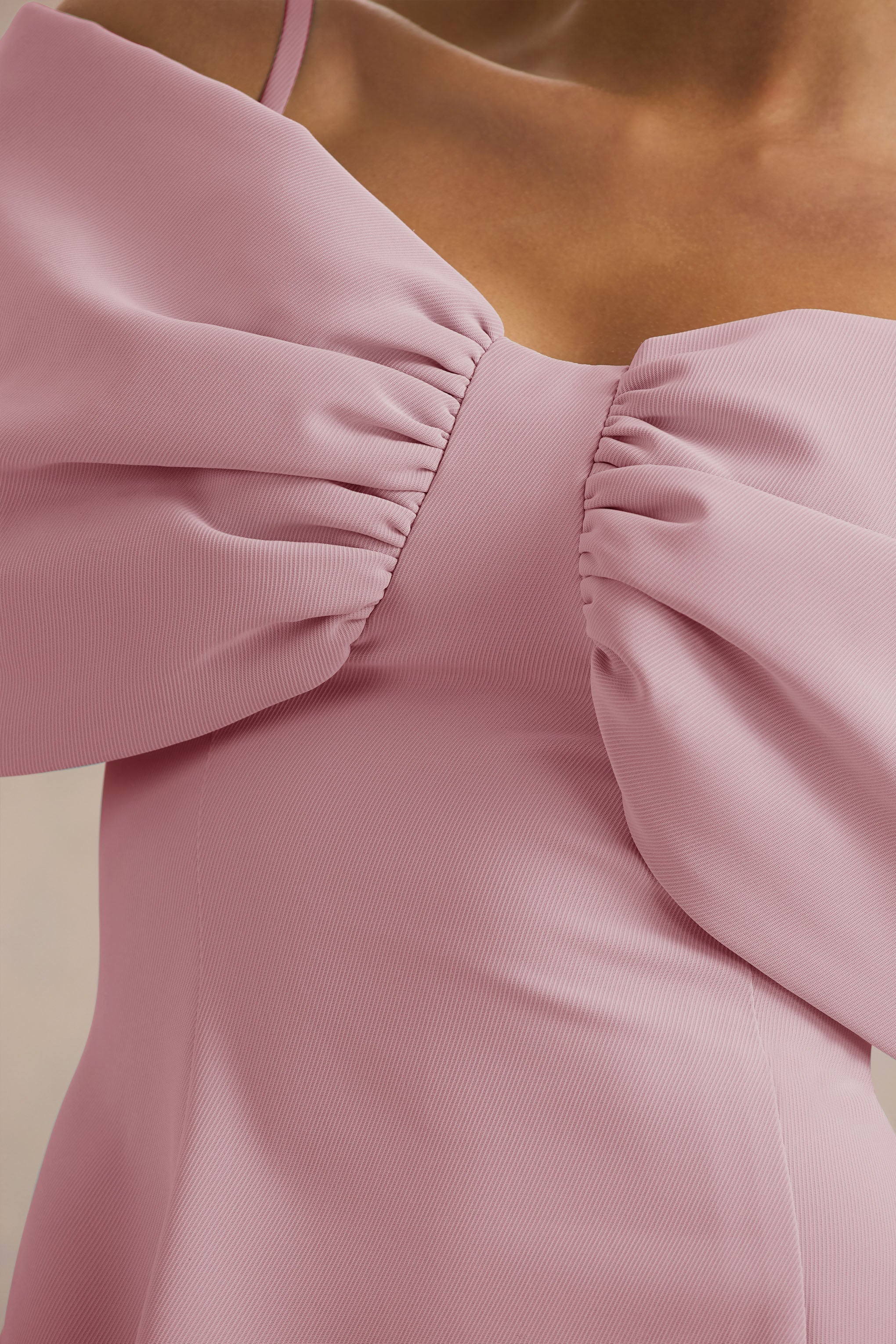 Faria Blush Pink Short Sleeve Bardot Mini Dress With Bow Detail