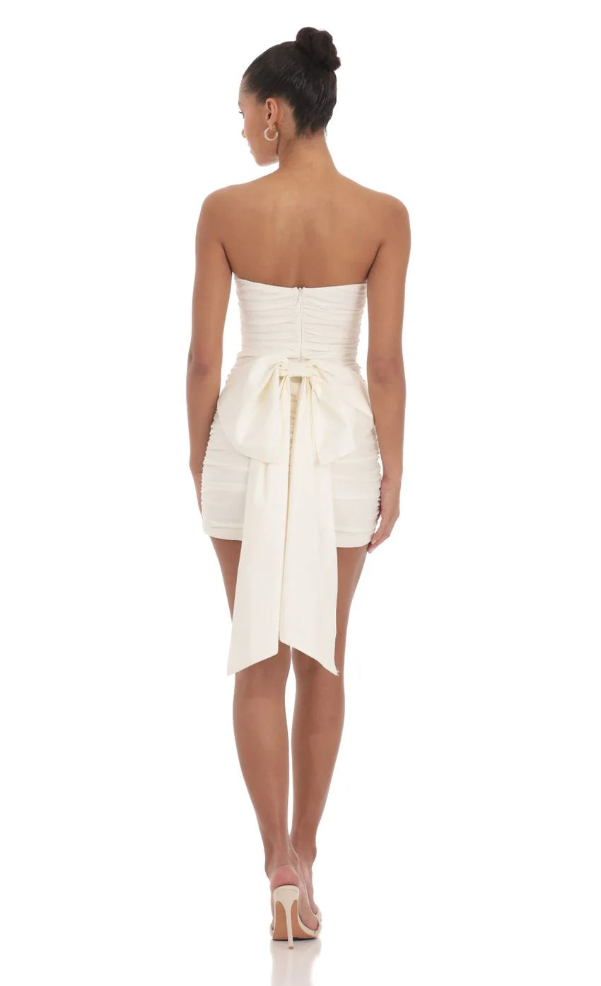 Attachable Bow Strapless Dress in Ivory