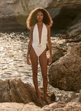 Cream Plunge Hardware Belt Detail Swimsuit
