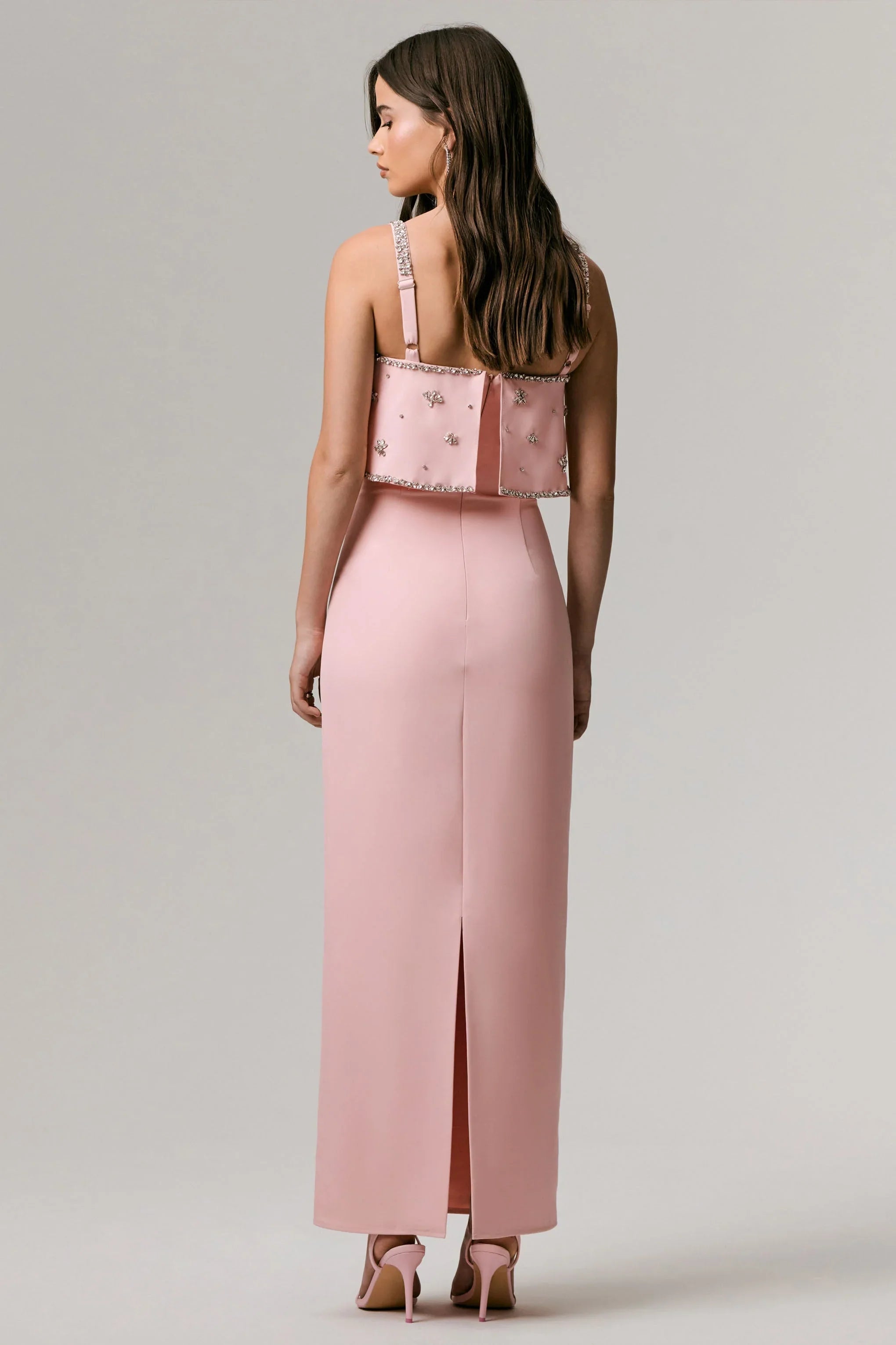 Scarlet Pale Pink Square Neck Embellished Maxi Dress