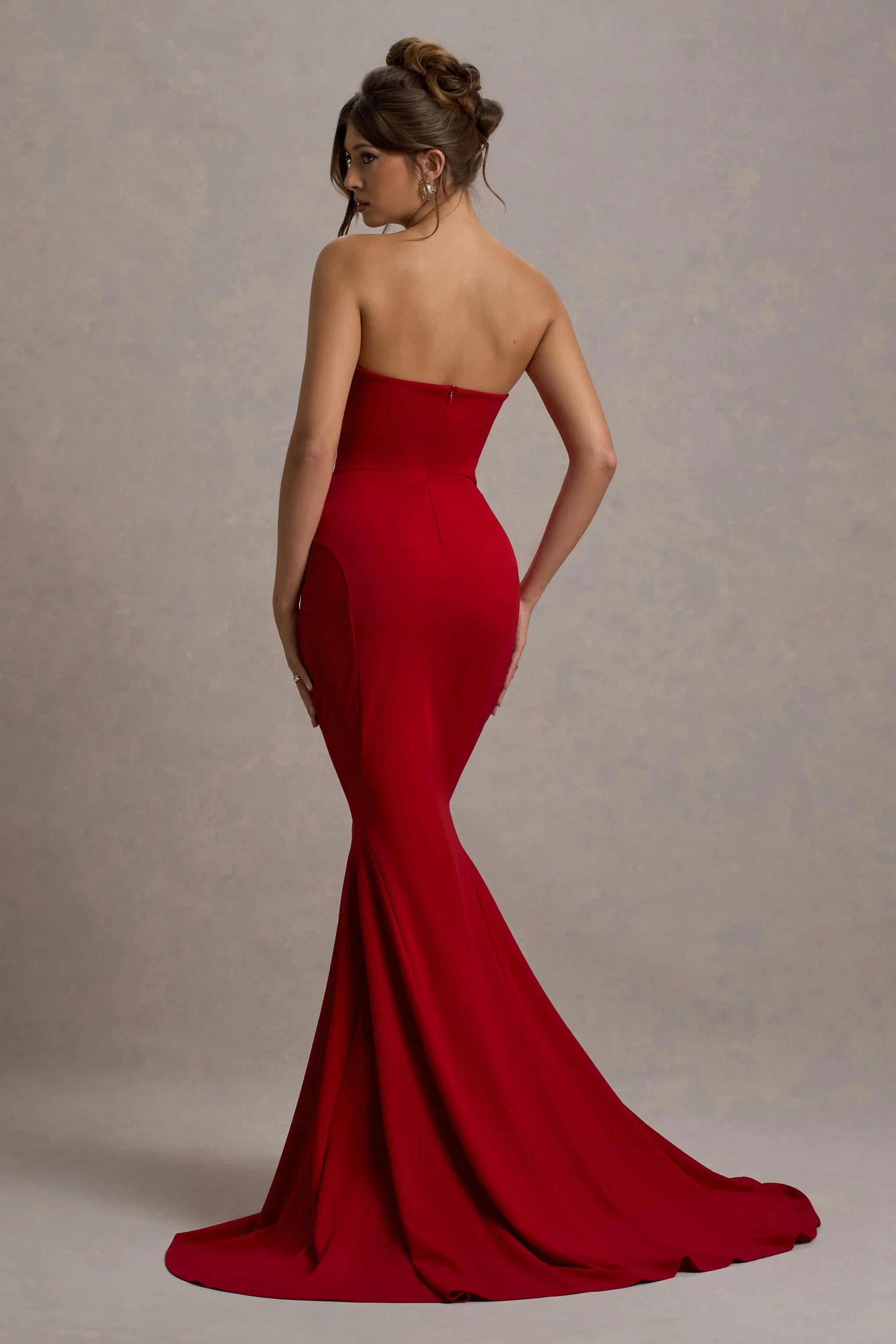 Impress Me Red Strapless Bandeau Fishtail Maxi Dress