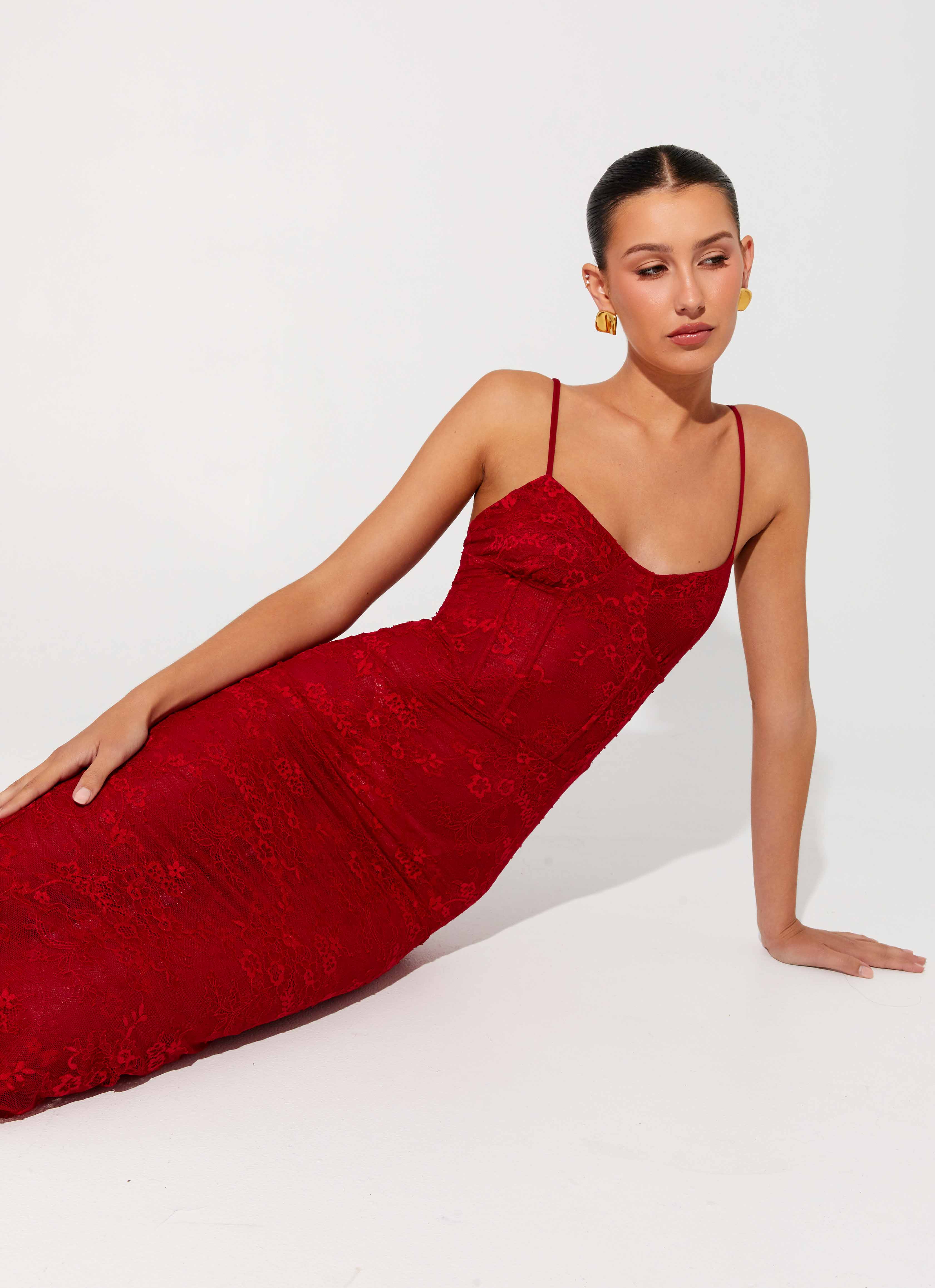 Rosa Corset Maxi Dress Red