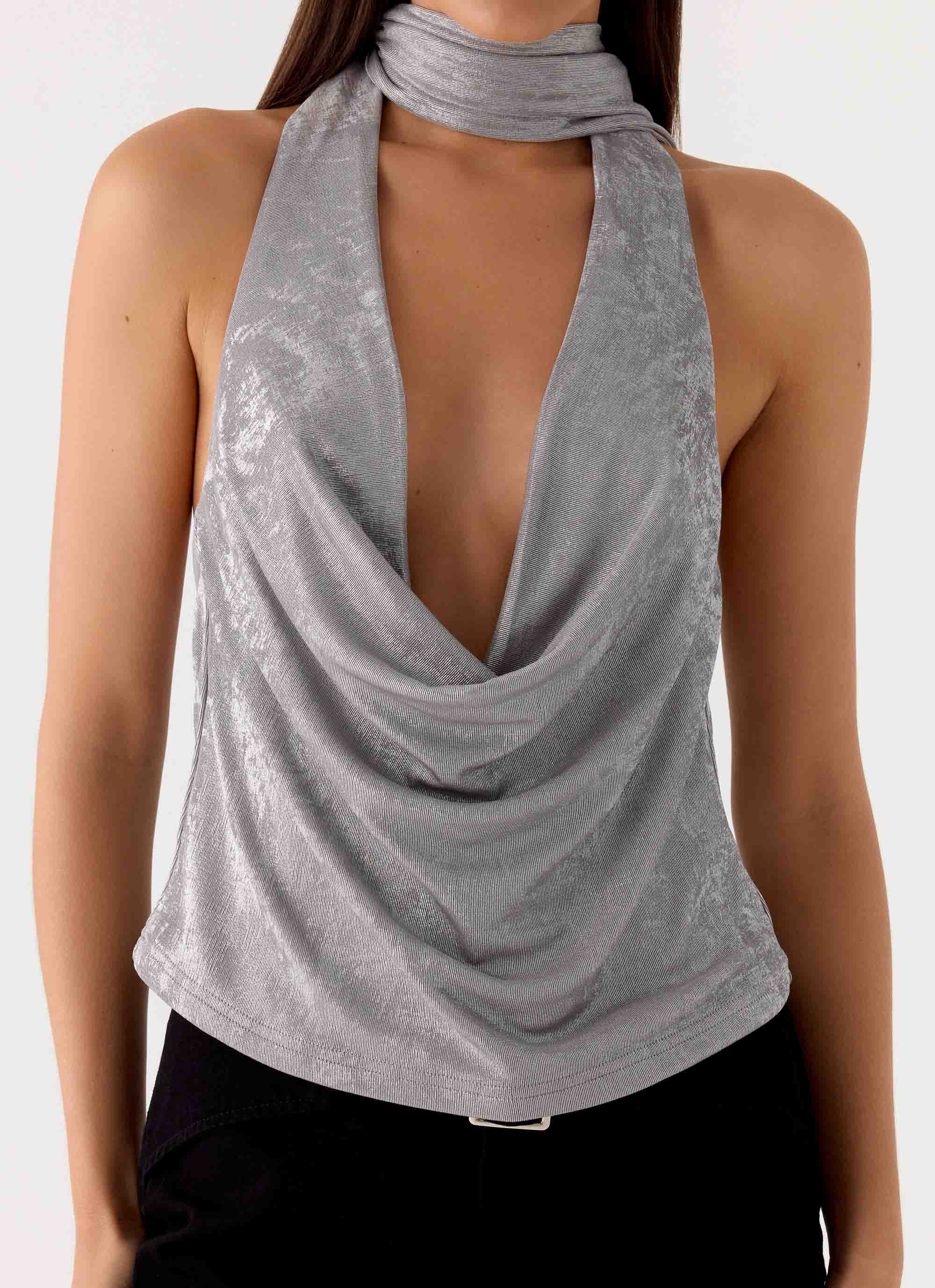 Shining Lights Cowl Top Silver