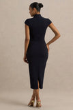 Elsie Navy Cut Out Neck Midi Dress With Short Sleeves