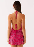 Leo Beaded Mini Dress Fuchsia