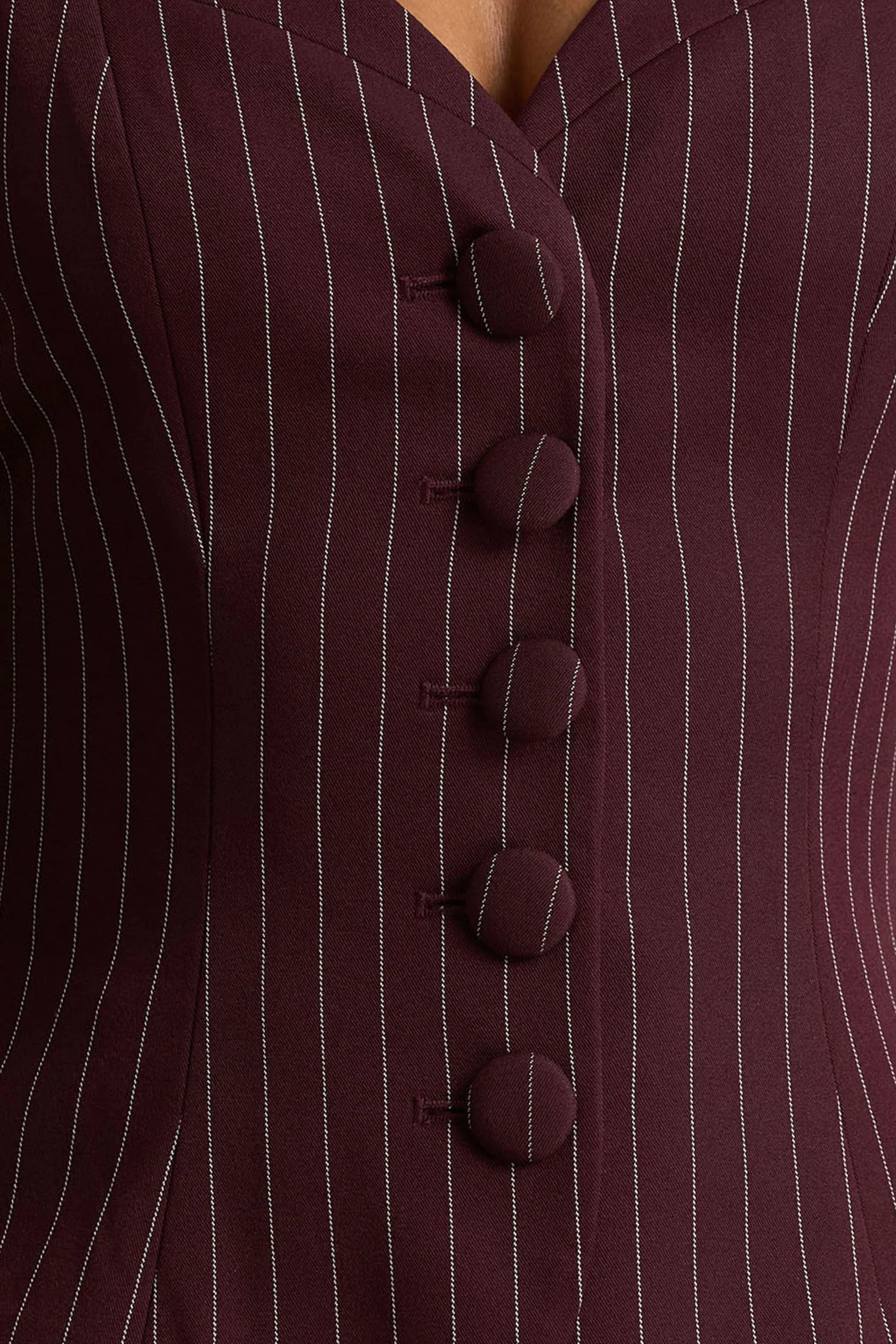 Lana Burgundy Pinstripe Woven Sweetheart Neck Tailored Top